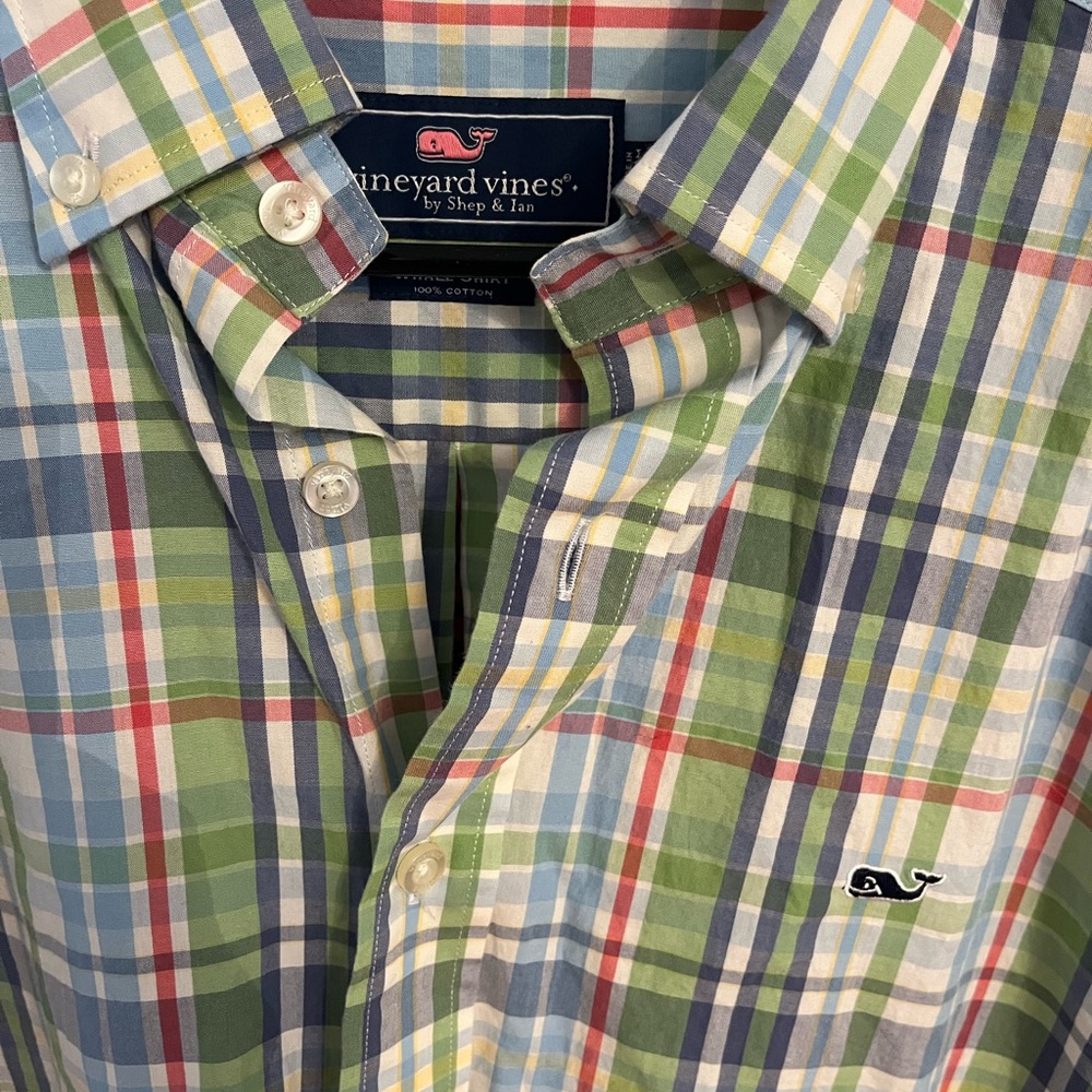Vineyard Vines Plaid Green and Blue Casual Shirt